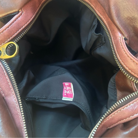 Satchel hobo style purse in faux leather reddish brown color bag.     S - Picture 9 of 12